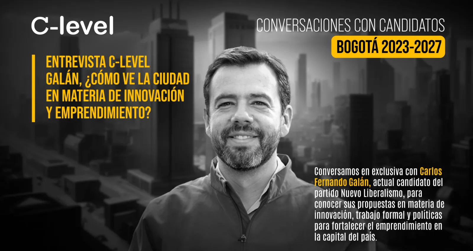 Pieza gráfica de un hombre con abrba mirando a la cámara en blanco y negro