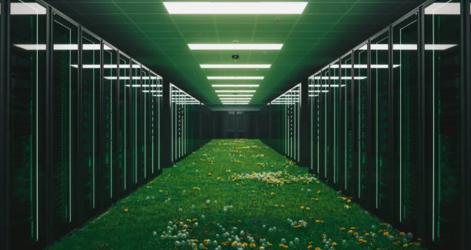 Centro de datos con luz verde