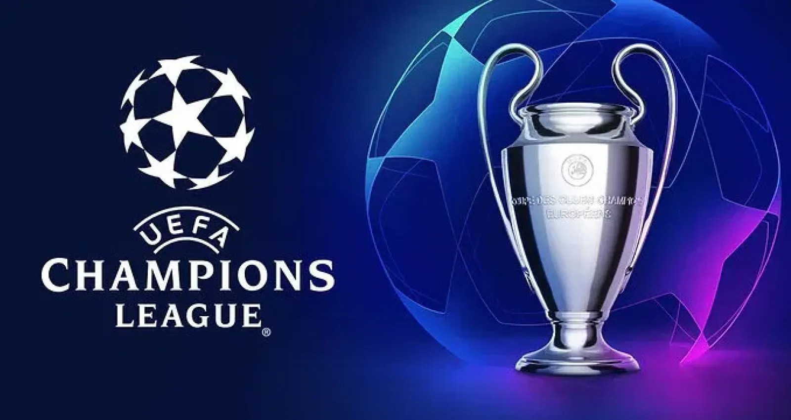 Foto de la champions league, del trofeo y del logo