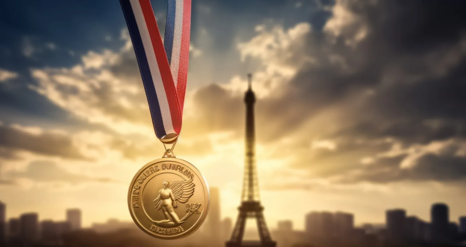 Foto de parís con una medalla de orofrente a la torre eifel