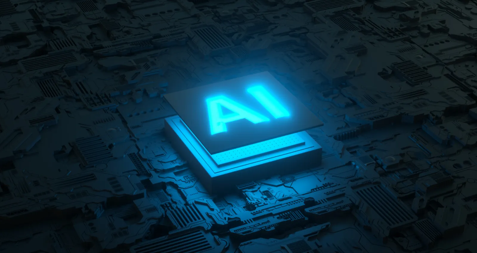 Foto de un chip azul que dice AI con fondo negro