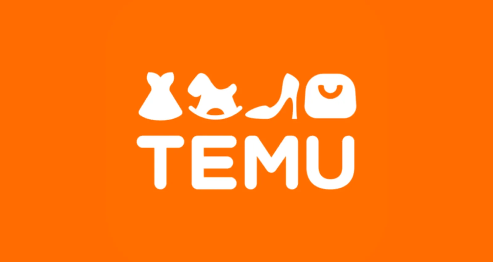 Foto de un fondo naranja con las letras temu y un objeto encima de ellas
