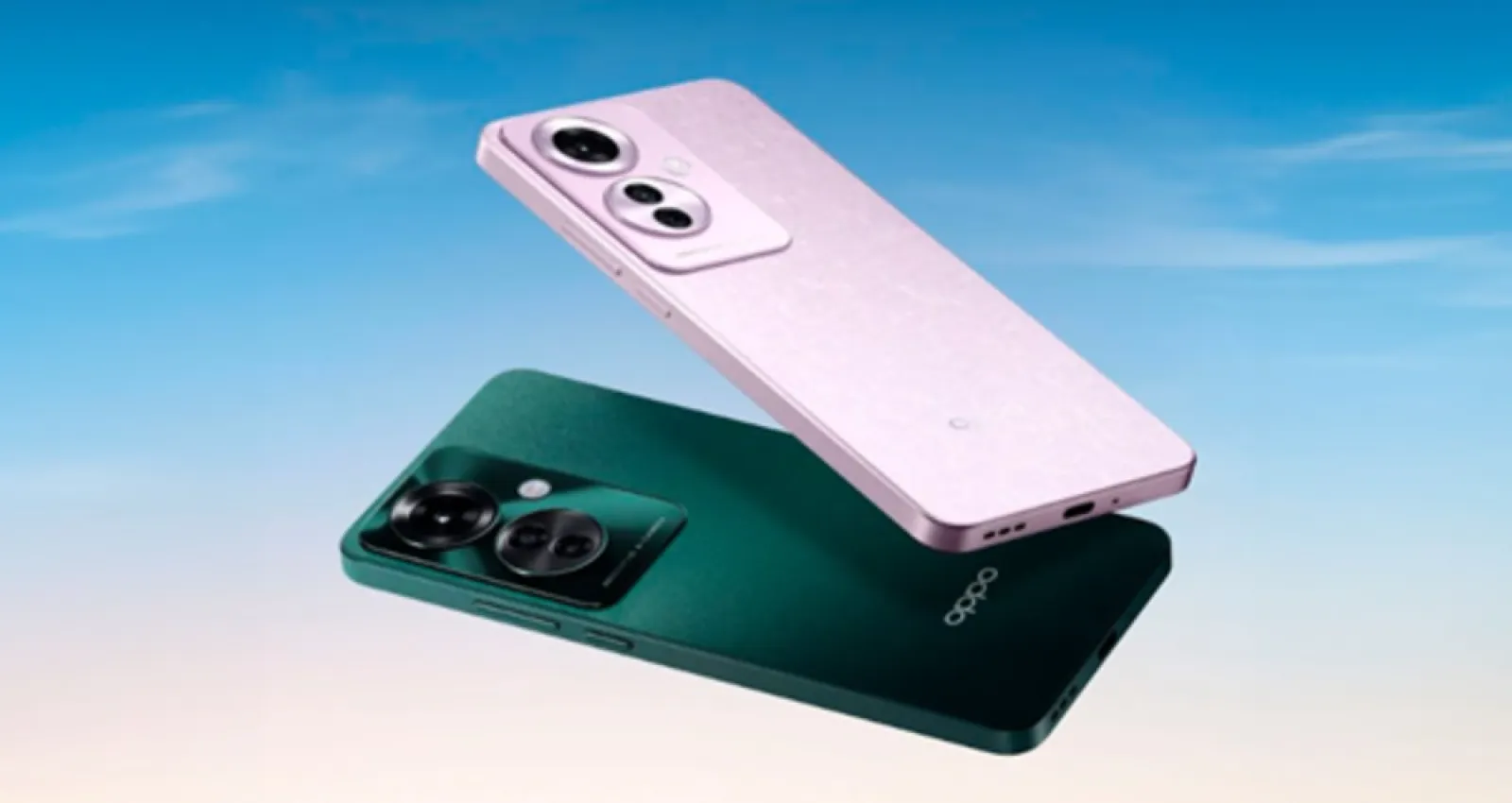 Fotografía de dos celulares sobre un fondo azul cielo
