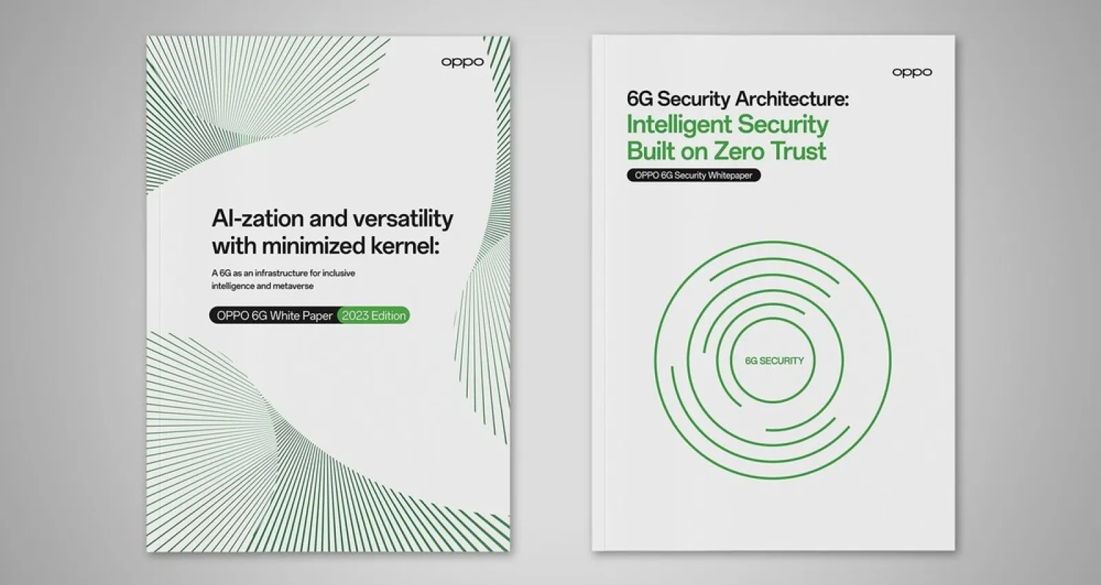 Imagen de dos documentos elaborados por la marca Oppo, están en color blanco y verde