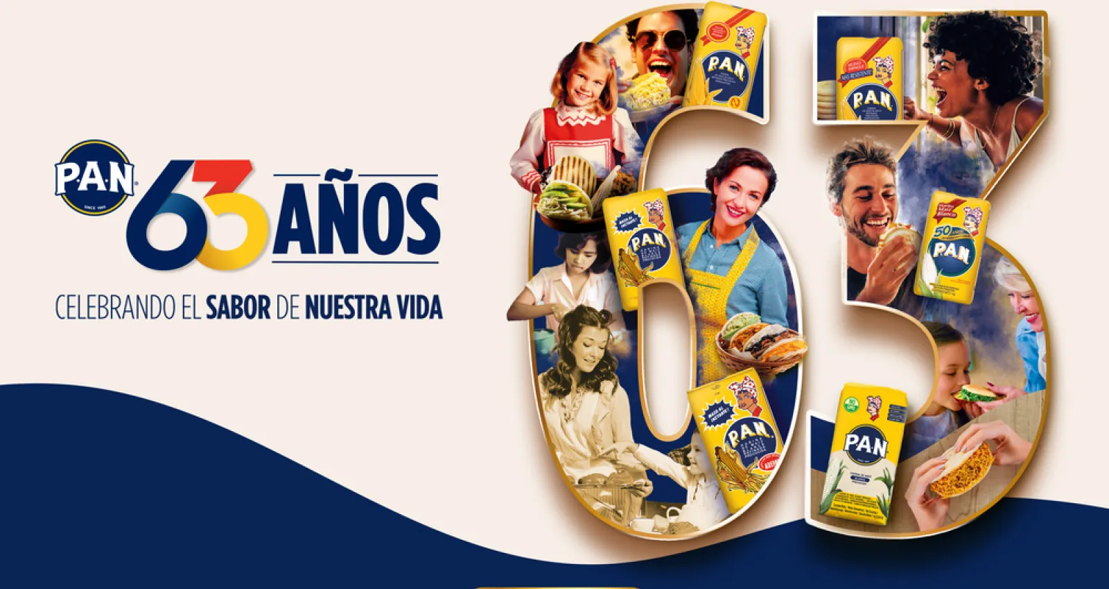 El número 63 años con fotos de personas comiendo p.a.n.