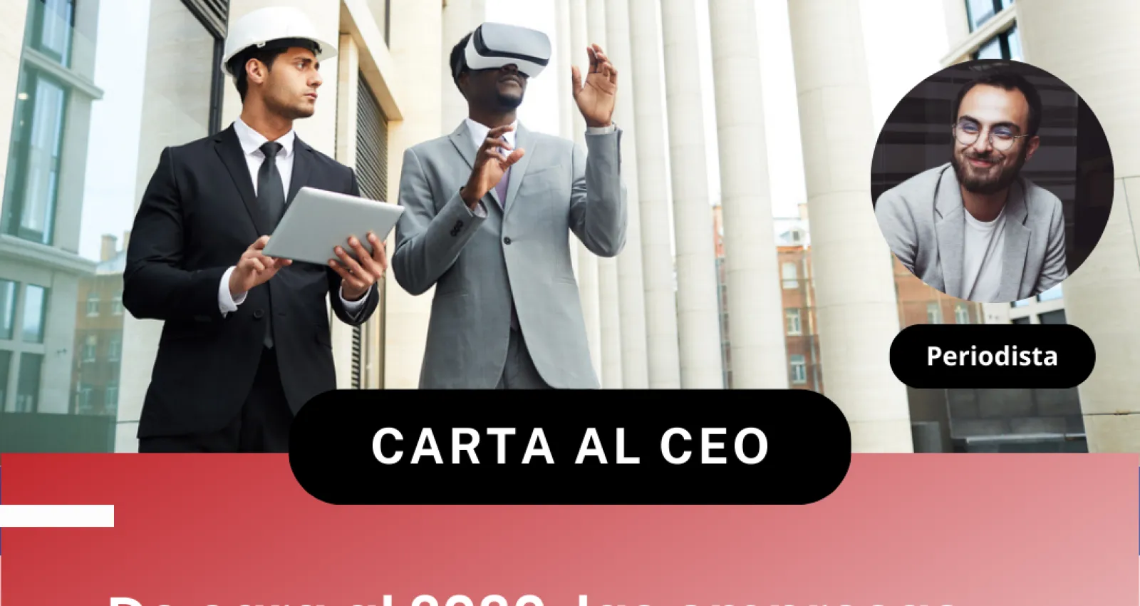 Representación de una imagen con dos trabajadores mirando al infinito