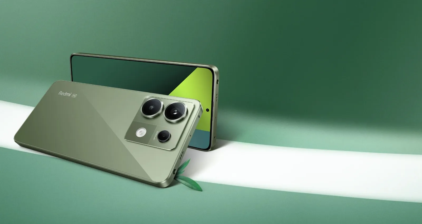 un celular de color verde olvida en un fondo verde más oscuro