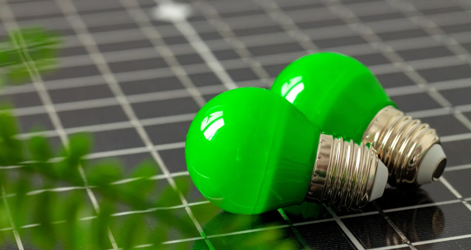 bombillo verde sobre un panelsolar