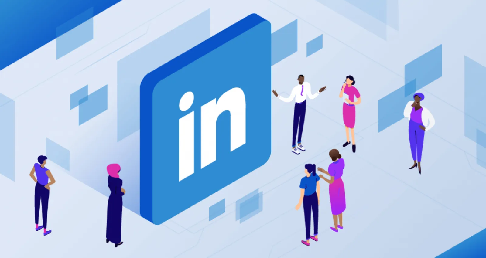 foto del logo de linkedin con animaciones alrededor