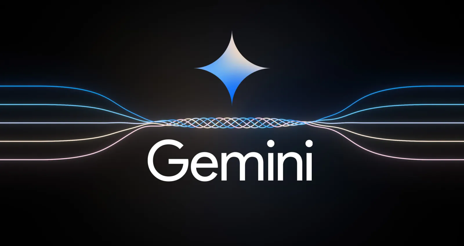 Fotografía de la presentación de Gemini, aparece en la pantalla con un diseño tecnológico de colores con un contraste negro