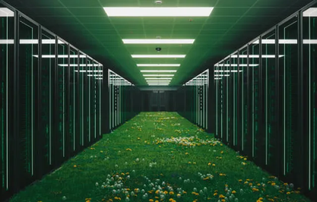 Centro de datos con luz verde