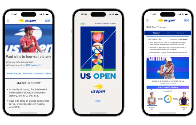 Foto de tres celulares mostrando imagenes de Us Open