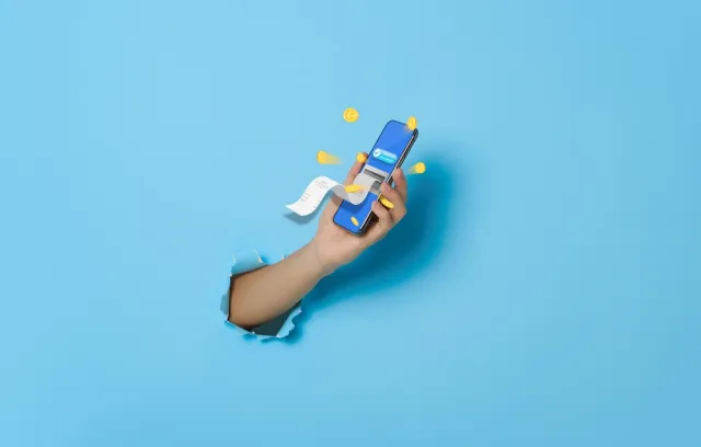 Foto de una ilustración de una mano recibiendo una factura en el celular
