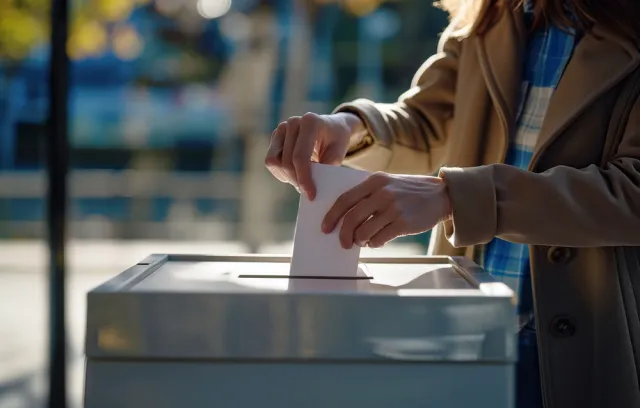 Foto de una persona depositando una hoja en una caja