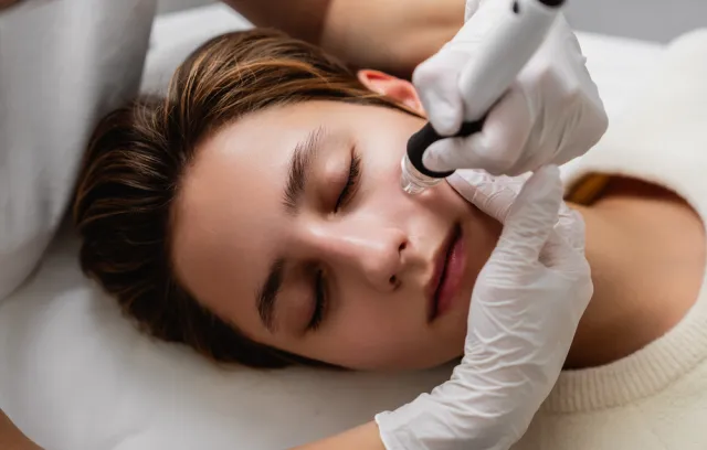 Foto de una persona limpiandose el rostro con un proceso dermatológico