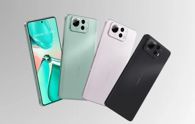 fotografia de 4 telefonos con fondo gris de fondo