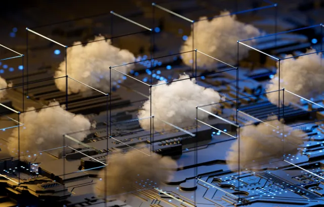 foto de nubes sobre un fondo tecnológico
