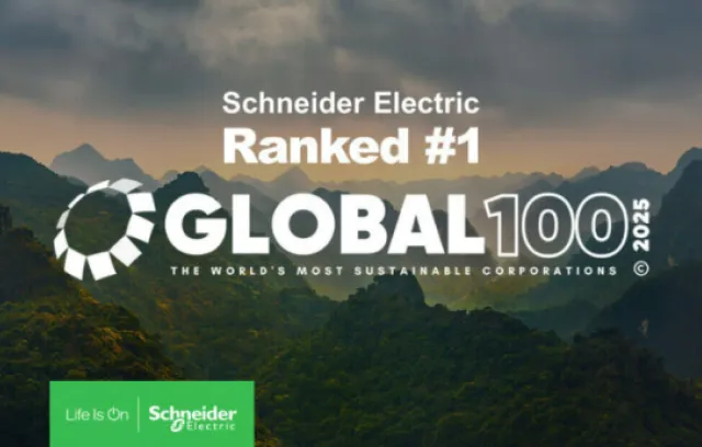 Foto ilustrativa del logo de Schneider Electric galardonado como la empresa más sostenible del mundo
