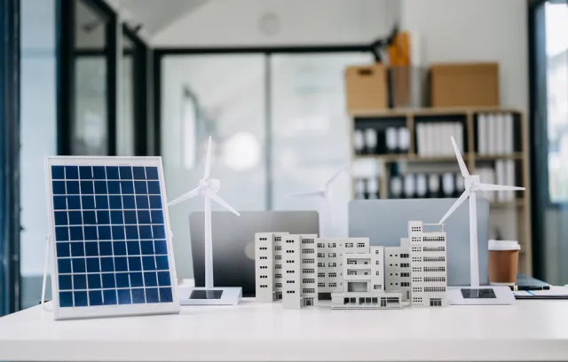 Foto de maqueta de planta con energía electrica