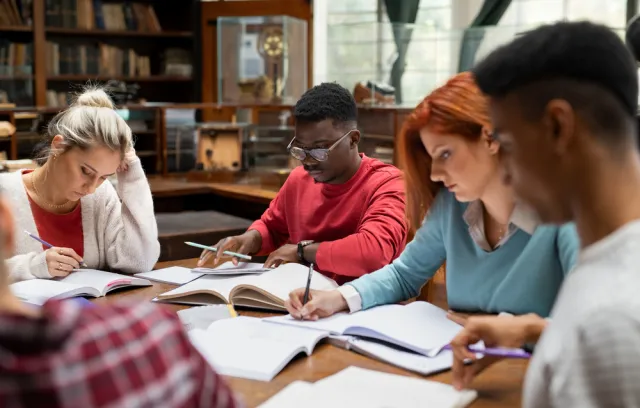 foto de varias personas estudiando en una mesa