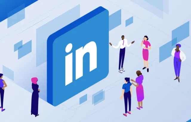 foto del logo de linkedin con animaciones alrededor