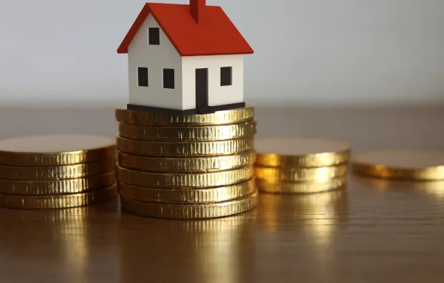 monedas y una casa pequeña